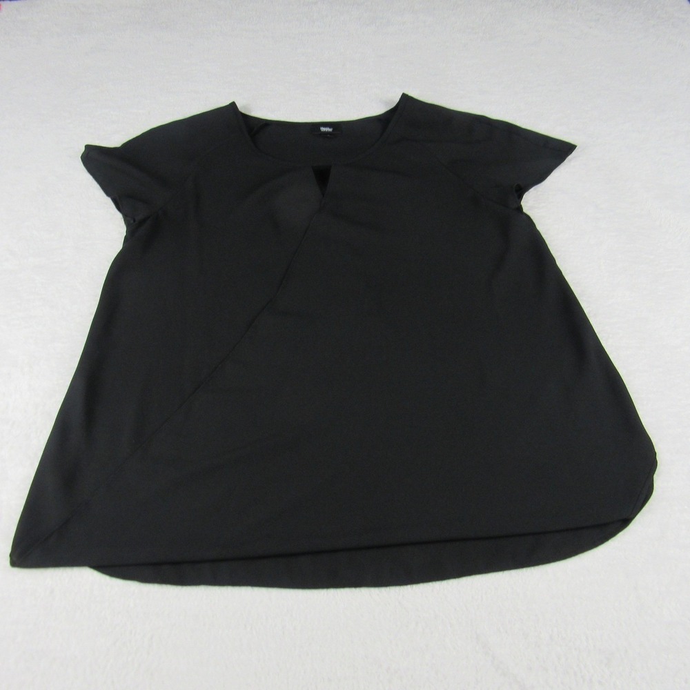 Mossimo Womens Medium Blouse Black Short Sleeve Front‎ Open Neck Top